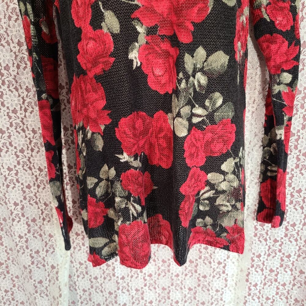 Show me your Mumu black red green oversized floral knit long sleeve top size xs - Picture 7 of 11